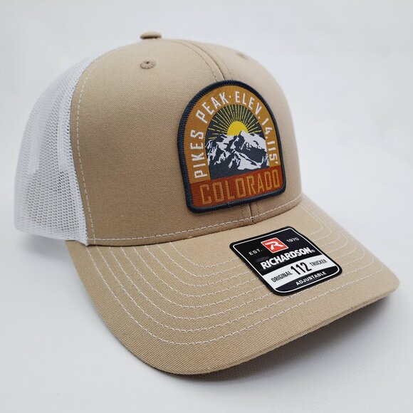 Pikes Peak Colorado Woven Patch Hat Cap Richardson 112 Trucker Style Mesh - Picture 3 of 4